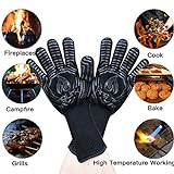 AngLink Grillhandschuhe, BBQ Handschuhe bis zu 800°C 1 Paar Rutschfeste Hitzebeständiger Handschuhe mit Silikon Ofenhandschuhe Topfhandschuhe Backhandschuhe für Grill Kochen Backen und Schweißen 33CM - 6