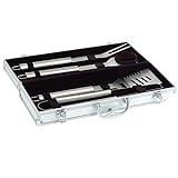 Edelstahl Profi Grillbesteck-Set 5-teilig im Aluminium-Koffer BBQ Grill-Utensilien Besteck Zubehör fürs Grillen - 