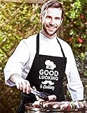 Herren Küchen-Schürze Grill-Schürze mit Spruch Mr Good Looking is Cooking Moonworks® schwarz unisize - 